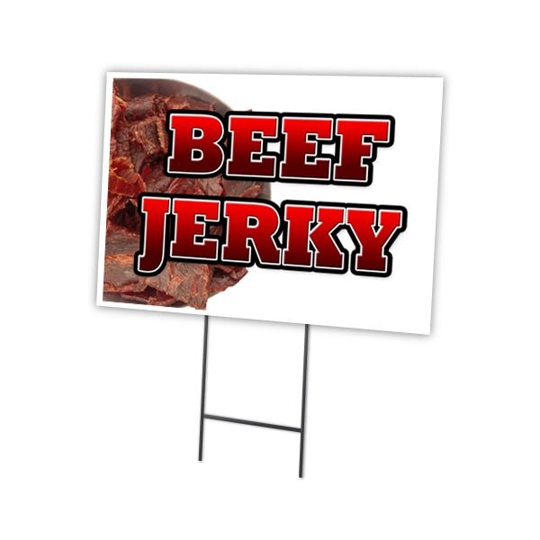 Beef Jerky Yard Sign & Stake outdoor plastic coroplast window, C-1824 Beef Jerky
